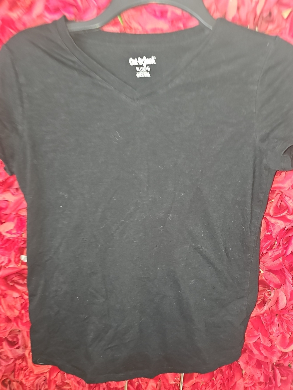 Cat & Jack Girls Black V-Neck Short Sleeve Tee Size XL 14/16